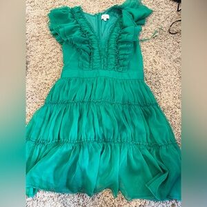 Lena Green Ruffled Chiffon Tiered Dress size S